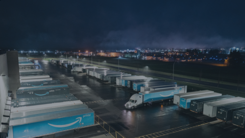 amazon truck yard at night