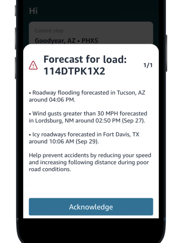 Pre-trip weather alert for truck drivers