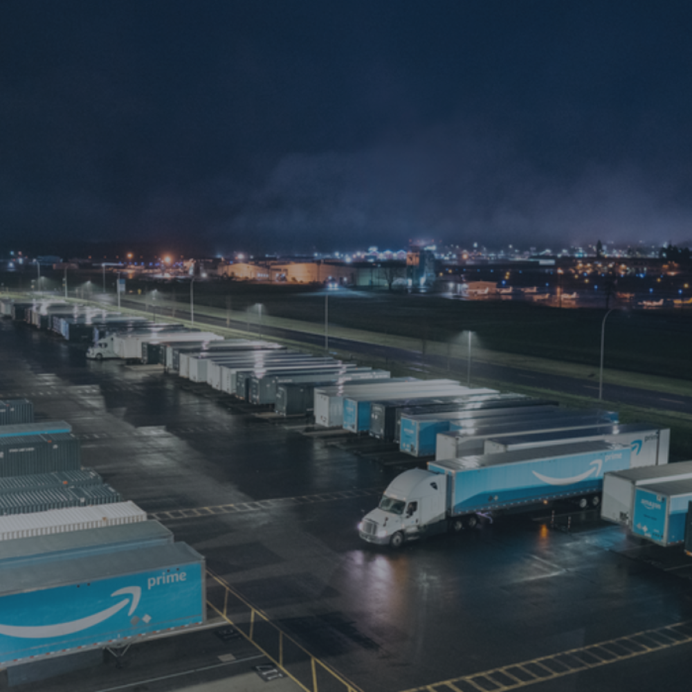 amazon truck yard at night