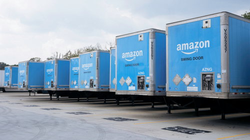 row of amazon semi-trailers